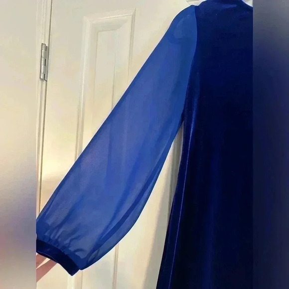 FLORENCE EISEMAN Girls Stretch Velvet Dress w/ Chiffon Sleeves - Picture 2 of 8